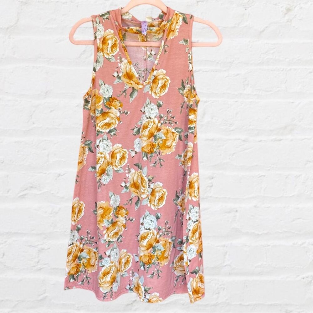 Francesca’s Alya pink floral printed A-line shirt dress